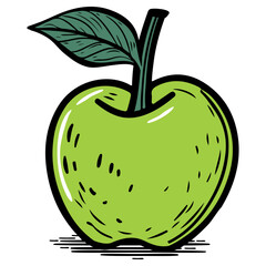 Hand Drawn Illustration of a green apple.