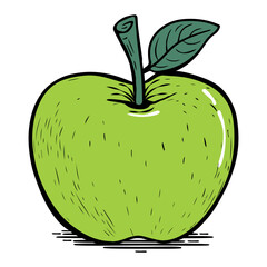 Hand Drawn Illustration of a green apple.