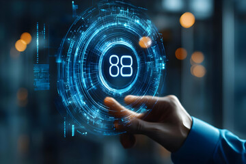 Businessman using virtual interface with 88 number - Abstract Illustration