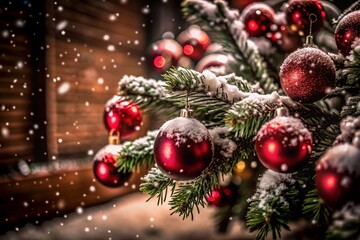 Obraz premium snowfall snow-covered trees festive mood