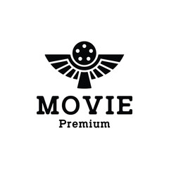 Film Reel Roll with Wings for Video Movie Cinema Studio Production Logo Design