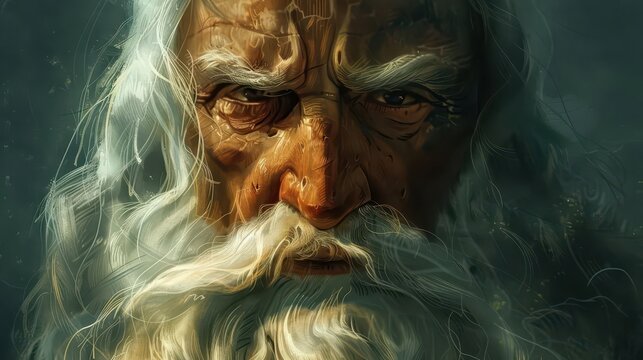 wise old man portrait weathered face with flowing white beard character study digital painting