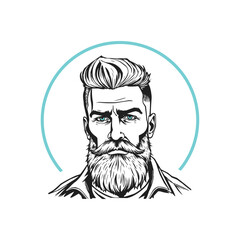 Barbershop, logo design for men's barbershop. man with beard. Vector line art illustration