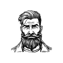 Barbershop, logo design for men's barbershop. man with beard. Vector line art illustration