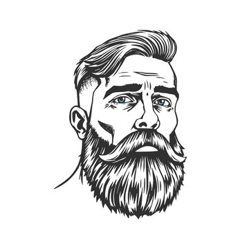 recommend clip art: Barbershop, logo design for men's barbershop. man with beard. Vector line art illustration