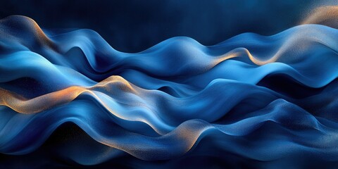 Obraz premium Abstract waves in blue and gold hues create a serene effect.