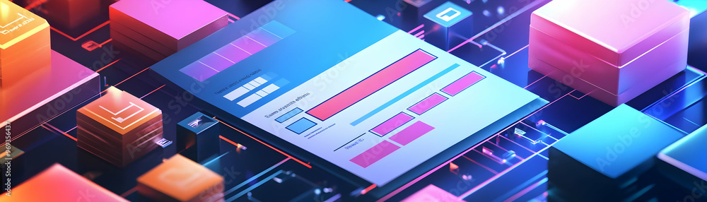 Poster 3d illustration of a modern abstract software design layout with blocks