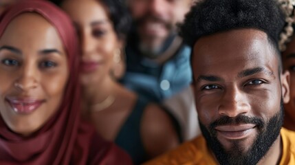 Obraz premium Diverse group of people smiling and looking at camera.