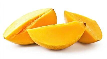 Sliced mango with its vibrant orange-yellow flesh, isolated on a white background. -