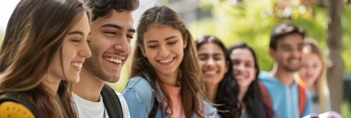 Obraz premium Group of smiling young friends outdoors.