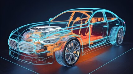 Futuristic Car Design   Wireframe  D Rendering