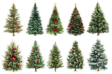 A Series of Decorated Christmas Trees in Various Styles for a Festive Holiday Vibe