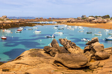 Granite rocks, coast in Brittany, France. 