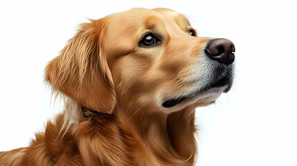 A close-up portrait of a golden retriever with a thoughtful expression.