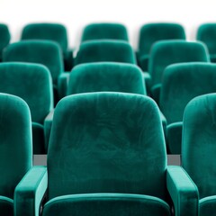 Obraz premium A row of plush, teal velvet theater seats.