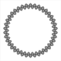 Monochrome round traditional ethnic ornament frame. Traditional ornament of Asian nomads, Turks, Kazakhs, Mongols, Kirghiz, Bashkirs, Tatars. For clothes and yurts, embroidery, felt, sandblasting