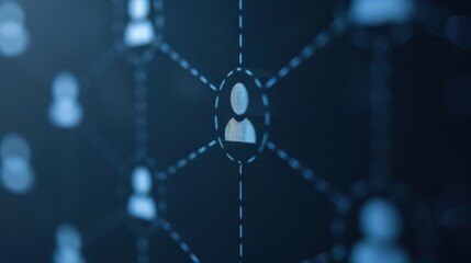 A close-up of a digital network displaying connected people icons, representing online communication, social media, networking, and digital connections.