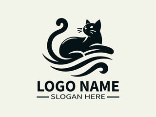 Obraz premium Playful Cat Logo Design: A cute and adorable logo featuring a playful kitten, perfect for pet stores, veterinary clinics, and businesses that cater to cat lovers.