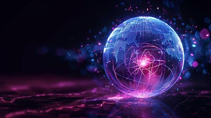 Obraz premium Abstract glowing globe with atomic structure, representing global connection and innovation.