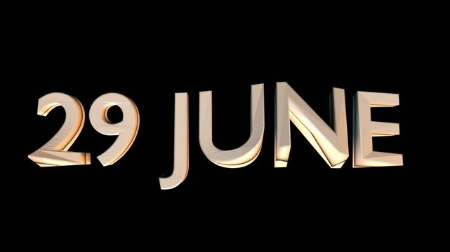 29 June animation for calendar concept isolated on black background
