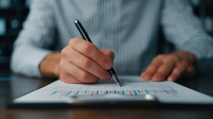 A businessman using a calculator while reviewing financial data on documents, focusing on calculations and analysis.