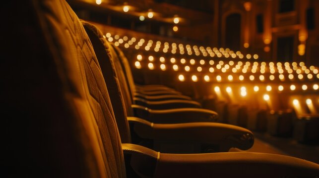 Empty theater seats with soft lighting create an atmosphere of anticipation and excitement before the show.