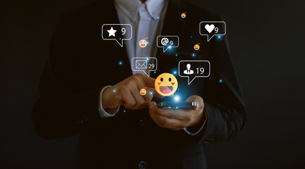 men using smart phone with Social media. The concept of living on vacation and playing social media. Social Distancing ,communication. Social media and digital online concept.