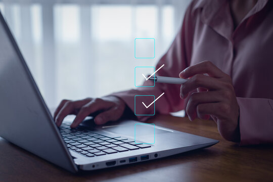 Business performance checklist, filling out digital form checklist, take an assessment, evaluation, questionnaire, survey, online exam.