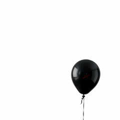 Single black balloon flying on white background isolated