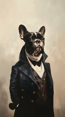 Naklejka premium A bulldog costuming wearing halloween surrealism portrait animal human.