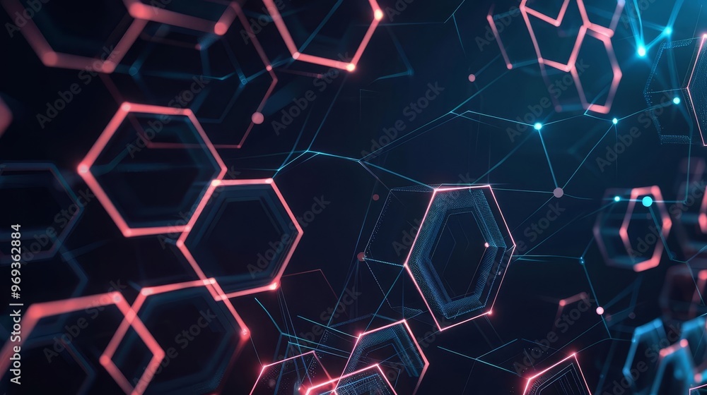 Aufkleber abstract digital network with glowing hexagons and lines