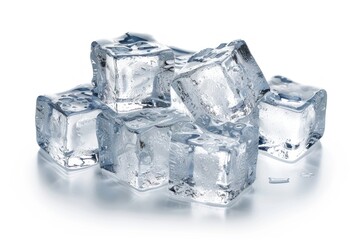 Clear ice cubes on white