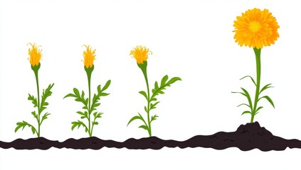 Cartoon illustration set showing the stages of flower planting and growth. The life cycle of flowers, gardening, plant growth concept.