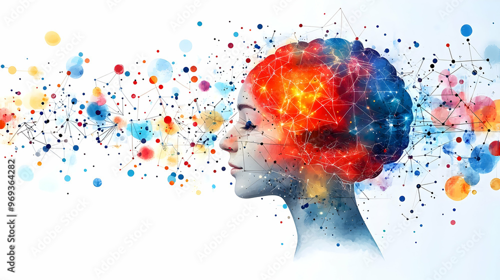 Aufkleber a colorful representation of a brain with abstract elements, symbolizing creativity and thought.