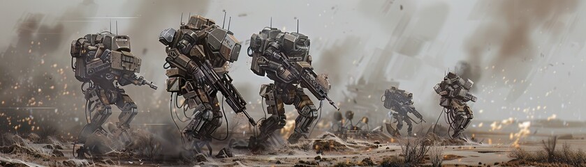 Nano robots performing equipment repair on the frontline, illustrating the micro scale of modern military tech