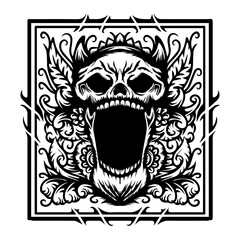 skull with ornament illustration design for logo