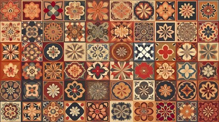 Colorful Floral Tile Pattern Background Texture