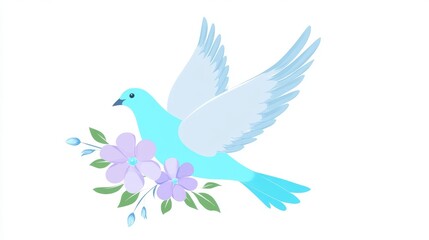 Obraz premium Cartoon illustration of a dove of peace surrounded by flowers