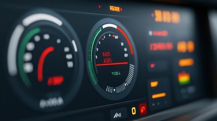 Automotive dashboard, vehicle performance data, 3D illustration