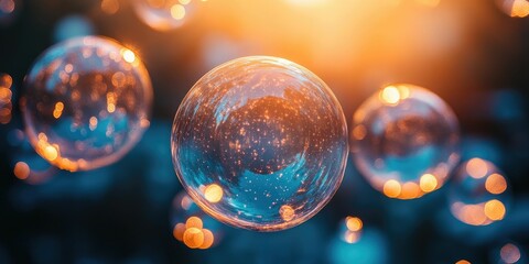 Bubbles floating with a warm, glowing background.
