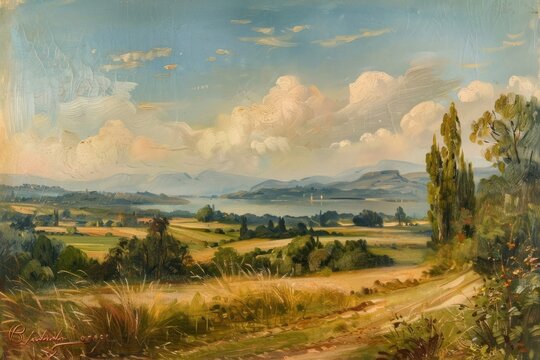 Naklejki Landscape painting art outdoors.