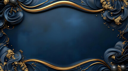 A decorative blue and gold frame with elegant swirls and floral elements.