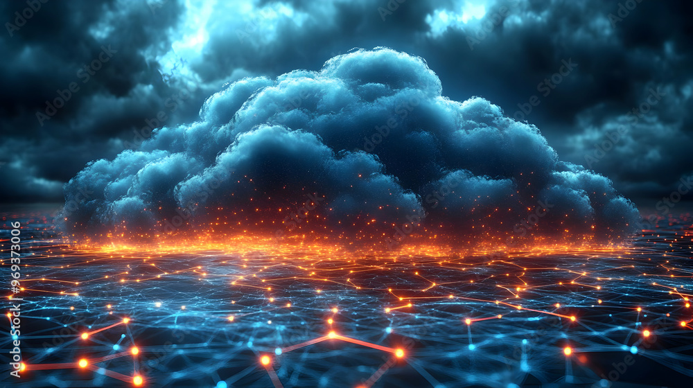 Aufkleber a digital cloud with glowing connections, representing data and technology.