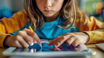 Young boy learning on a digital tablet.