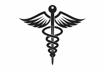 Caduceus health symbol Asclepius Wand icon, Caduceus health silhouette, vector illustration