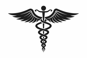 Caduceus health symbol Asclepius Wand icon, Caduceus health silhouette, vector illustration