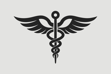 Caduceus health symbol Asclepius Wand icon, Caduceus health silhouette, vector illustration