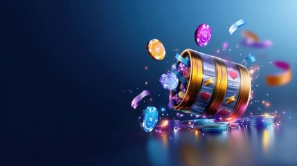 Jackpot symbols aligned, festive confetti, slot game win, flat design illustration