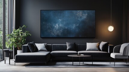 Modern living room design featuring a luxury canvas on the wall, sleek furniture, and a realistic background, created with Generative AI