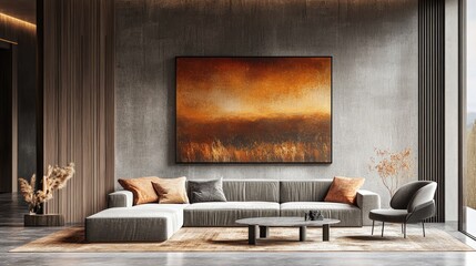 Stylish living room with luxury canvas wall art, modern decor, and a realistic background, created using Generative AI techniques